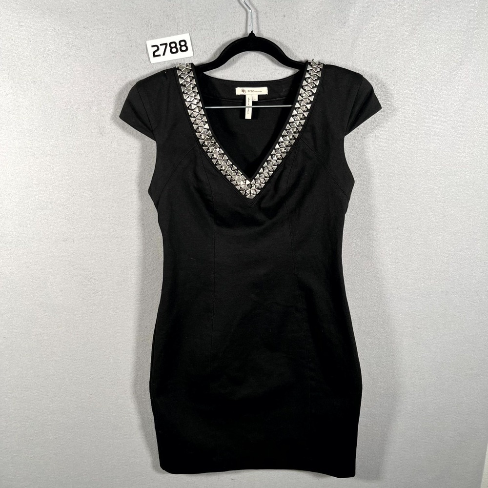 BCBGEneration Sheath Dress Womens Small‎ Black Embellished Detail V Neck Casual